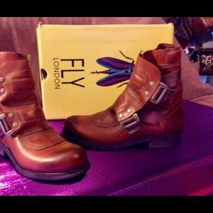 Fly London Seli Combat Leather Motorcycle Boots